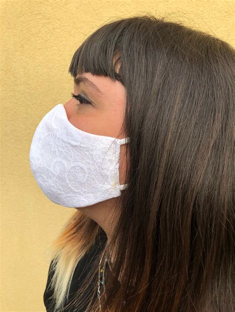 White Double Face Lace Mask Etsy