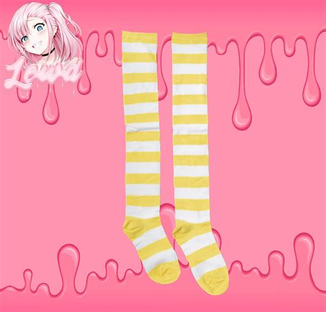 Yellow Knee High Striped Socks Sexy Anime Cosplay Lewd Etsy