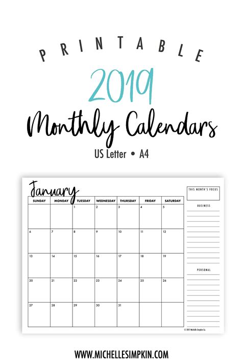 Free Monthly Printable Calendars 2019 Qualads
