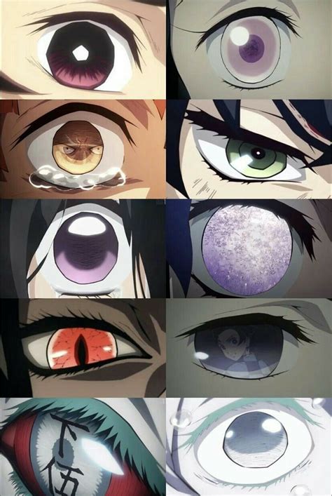 An Anime Characters Eyes With Different Colors And Shapes Including