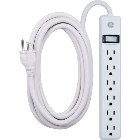 Ge 6 Outlet Grounded Power Strip With 12 Ft Long Extension Cord In White 45195 The Home Depot