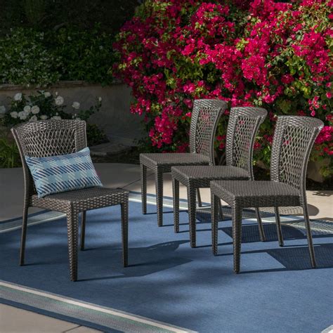 Ricky Outdoor Wicker Stackable Dining Chairs Set Of 4 Grey Walmart