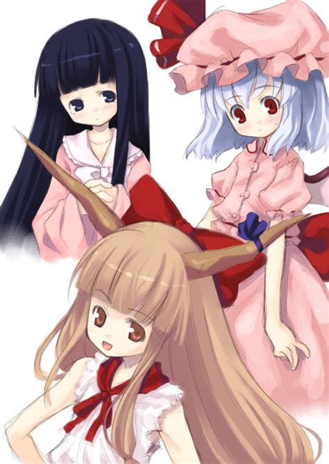 Remilia Scarlet Houraisan Kaguya And Ibuki Suika Touhou Drawn By Kagura Mizuki Danbooru