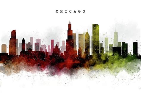 Collection of famous city scapes. Chicago Silhouette Skyline Digital Art by Afrio Adistira