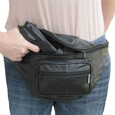 Black Genuine Leather Belt Bag Waist Bag Fanny Pack Gun Holder