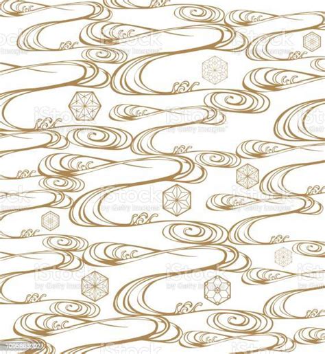Japanese Hand Drawn Wave Pattern With Icons Vector Stock Illustration