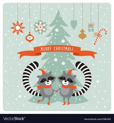 Cute Raccoons Greeting Card Royalty Free Vector Image