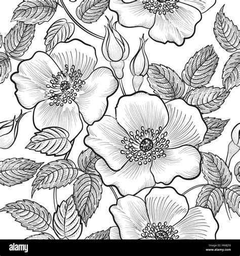 Floral Seamless Pattern Flower Silhouette Black And White Background Floral Decorative