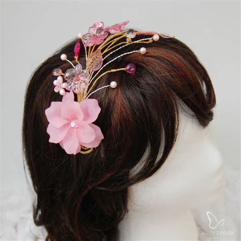 Pink Lucite Flower Hair Accessory Wedding By Janeydesignjewelry