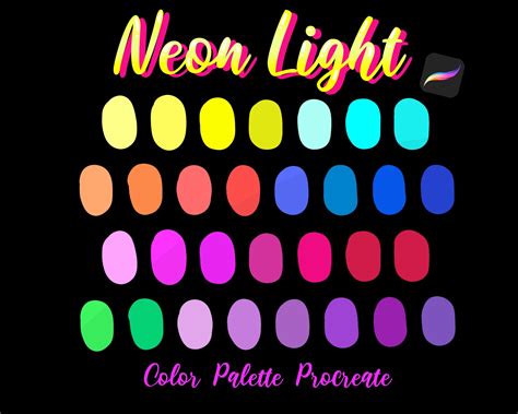 Neon Light Procreate Color Palette Instant Download Etsy Uk