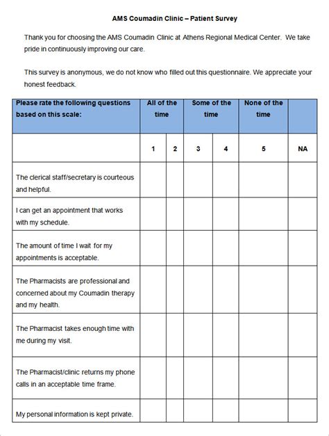 patient satisfaction survey templates word