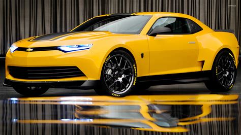 Yellow Chevrolet Camaro With Headlights On Wallpaper Car Wallpapers