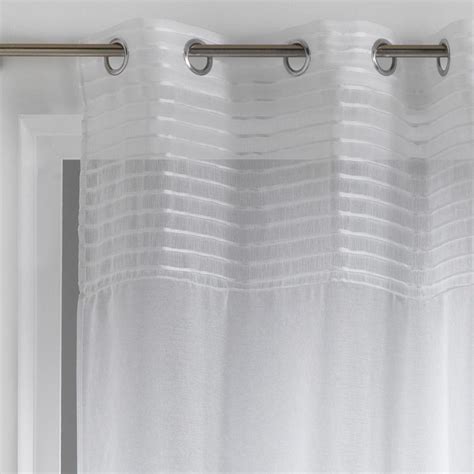 Olonne Striped Top Eyelet Voile Curtain Panel White Tonys