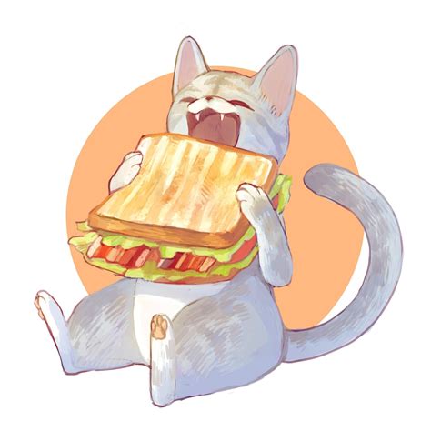 Cat Eating A Sandwich Original Rcutelittlefangs