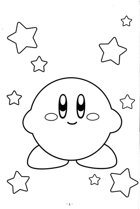 Kirby Sonriente Con Estrellas Para Colorear Imprimir E Dibujar