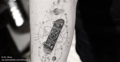 Single Needle Skateboard Tattoo On Tony Hawk