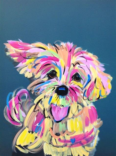 Hand Painted Whimsical Dog Art On Canvas Dog Painting Dog Etsy