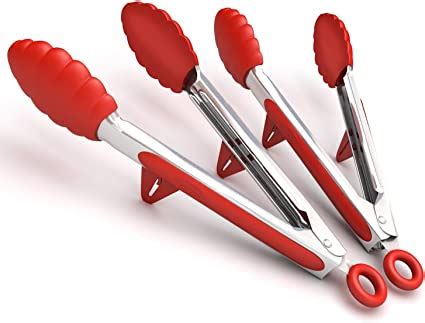Stainless Steel Kitchen Tongs With Silicone Tips And Built In Stand