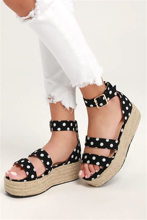 Black Polka Dot Espadrille Platform Sandals Dual Strap Sandals Lulus