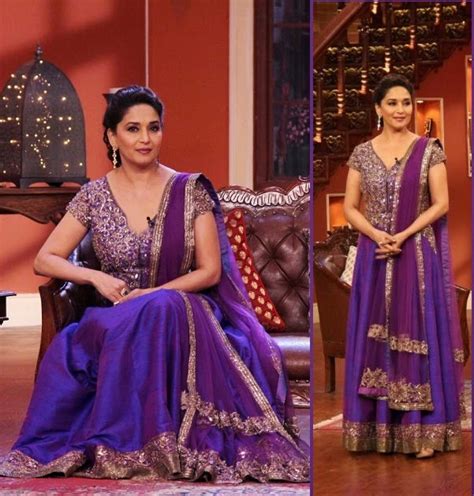Madhuri Dixit In A Purple Long Anarkali Suit By Manish Malhotra On The