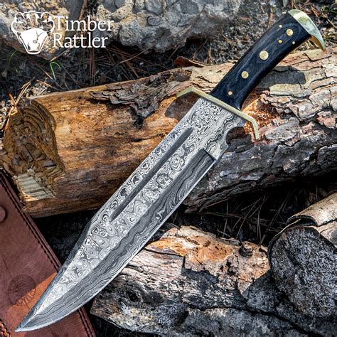 Timber Rattler Western Outlaw Damascus Bowie Knife Knives