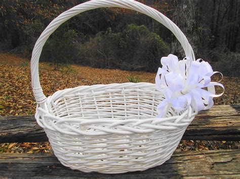 Large White Easter Basket Woven Oval Shape With White Bow And Etsy
