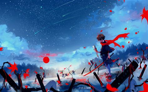 Wallpaper Anime Sky Sword Clouds Blood Moon 3507x2180 Xistent