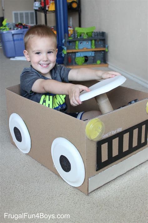 Cardboard Box Car With A Steering Wheel That Turns Cardboard Car