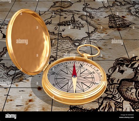 Kompass Karte Antik Vintage Kompass Liegt Auf Einer Alten Weltkarte