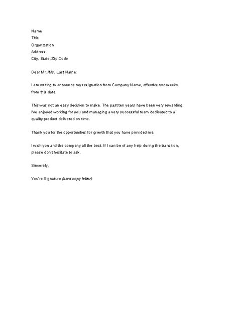 Two Week Resignation Letter Samples For Your Needs Letter Template