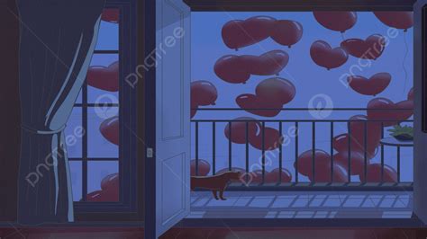 Cartoon Hand Drawn Bedroom Outside Love Balloon Background Cartoon