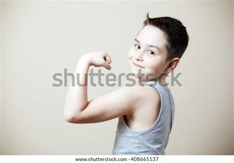 Cute Funny Kid Flexing Biceps Stock Photo Edit Now 408665137