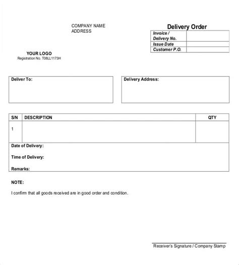 Delivery Order Sample Delivery Order Template