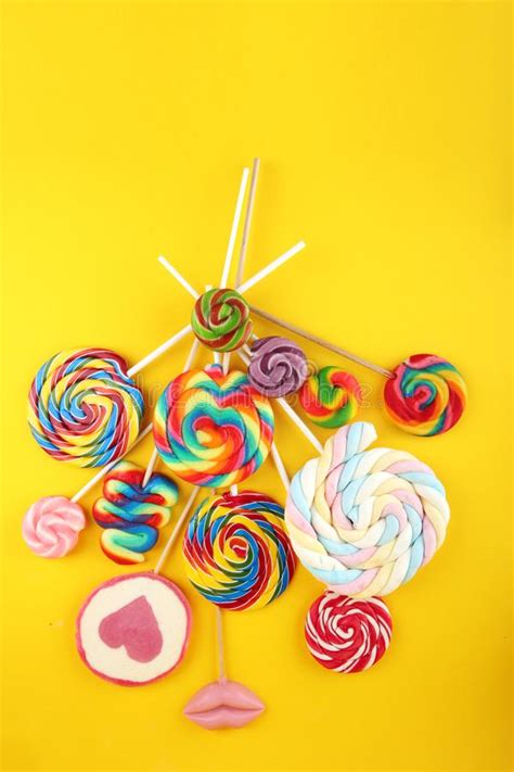 Lolly Candies With Sugar Colorful Array Of Childs Lollipops Sweets And