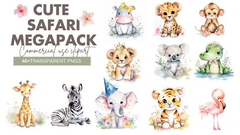 Cute Safari Clipart Megapack Watercolor Safari Safari Etsy Australia