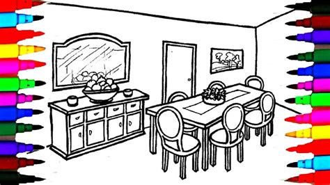 Are black & white colors? Coloring Pages Dining Table and Chairs l Mirror l Dining ...