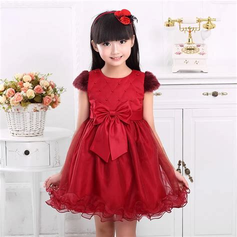 2015 Autumn Winter Baby Girls Dress Red Cotton Bow Princess Dress Tutu
