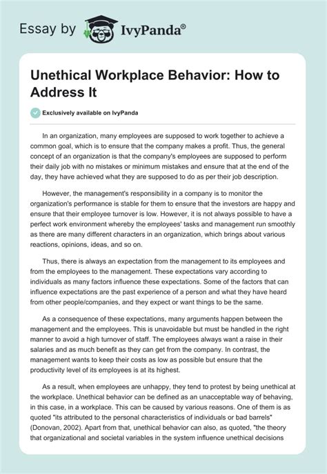 Unethical Workplace Behavior How To Address It 1032 Words Report