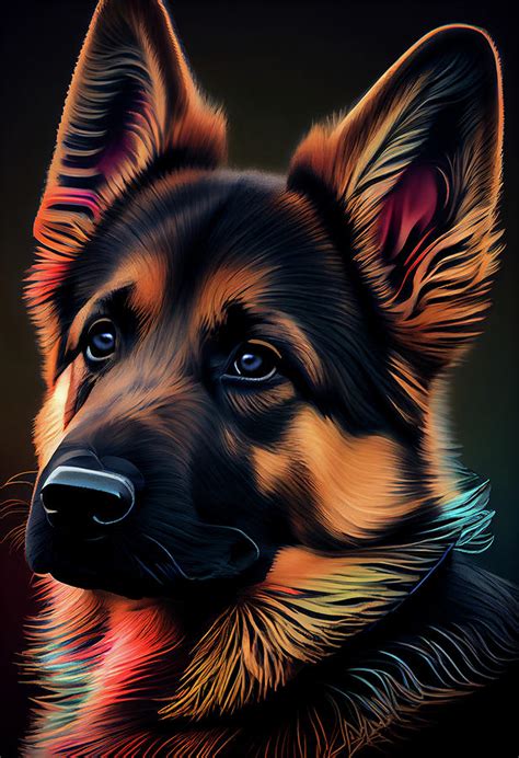 Colorful German Shepherd Dog Portrait Digital Art By Angie Tirado