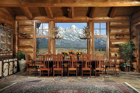 A large dining room table is a logical investment if most of your family and friends live nearby, but a small dining table should suffice for daily meals. Big Horn Lodge | Wyoming | Summit Log and Timber Homes