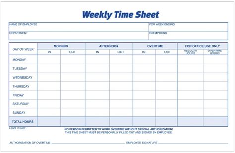 Weekly Manual Printed Time Sheet For Employees For Attendance Record