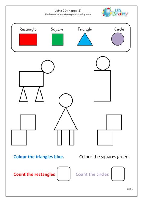 English worksheets and online activities. Using 2D shape (3) - Geometry (Shape) by URBrainy.com