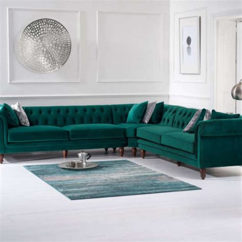 Green Velvet 2 2 Corner Sofa Lauren Cheap Furniture