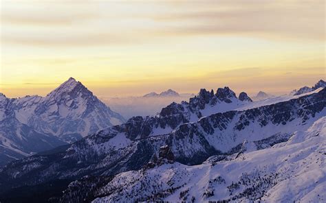 Wallpaper Dolomites Sunrise Snow Winter Italy 3840x1200 Multi