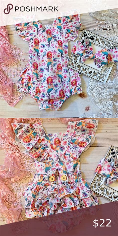 Boutique Baby Mermaid Romper Headband Adorable Baby Girls Romper With