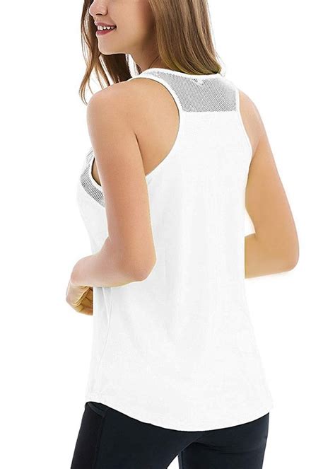 Women S Backless Mesh Yoga Tanks Sport Workout Tank Tops White Ch Lt Y Size Small