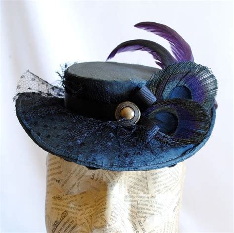 Items Similar To Grey Victorian Hat With Black Peacock Feathers Ready