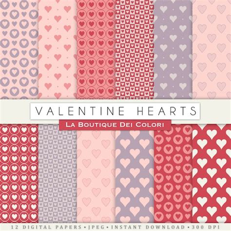 Valentines Day Digital Paper Hearts Digital Papers Red And Pink