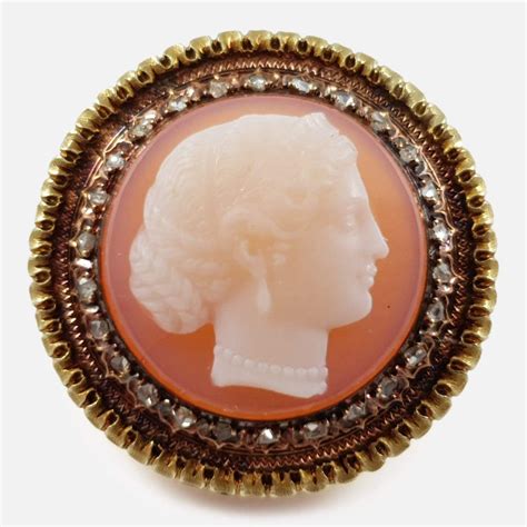 Victorian 15ct Gold Hardstone And Diamond Cameo Brooch
