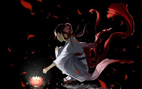 Japanese Women Anime Girl Kimono Red Lotus Flower Wallpaper 2880x1800